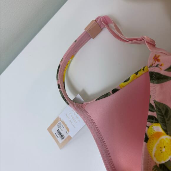 Cacique Cotton Boost Plunge Bra Size 40D Pink Leaves Lemon Breathable NWT - Picture 8 of 9